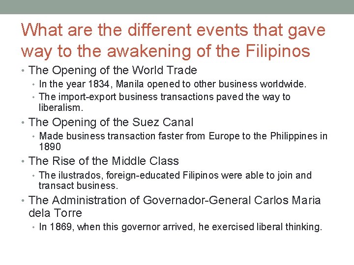 What are the different events that gave way to the awakening of the Filipinos