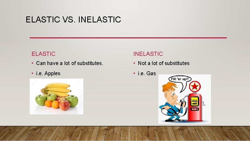 ELASTIC VS. INELASTIC • Can have a lot of substitutes. • Not a lot