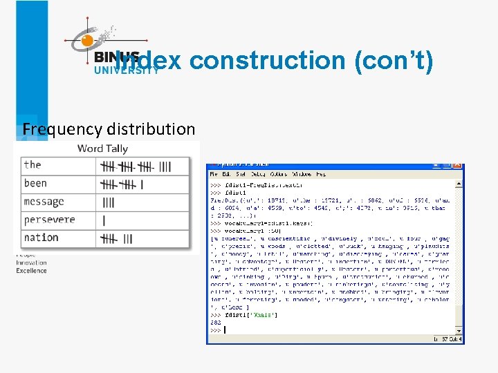 Index construction (con’t) Frequency distribution 