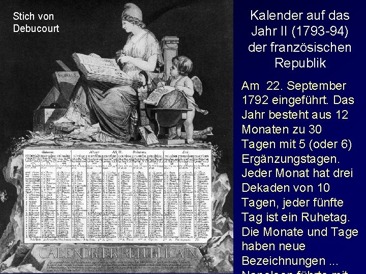 Stich von Debucourt Kalender auf das Jahr II (1793 -94) der französischen Republik Am