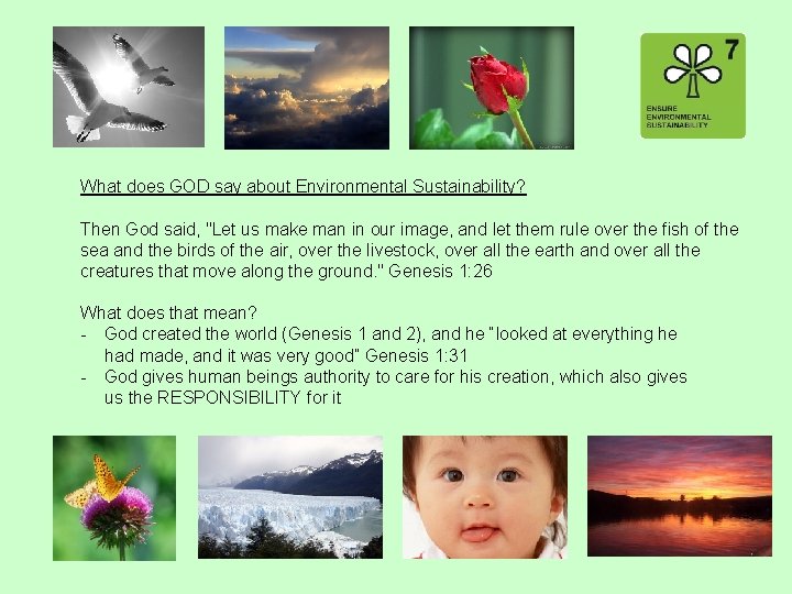 What does GOD say about Environmental Sustainability? Then God said, "Let us make man