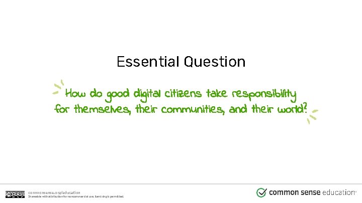 Essential Question How do good digital citizens take responsibility for themselves, their communities, and