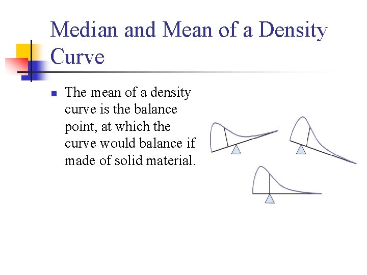 Median and Mean of a Density Curve n The mean of a density curve