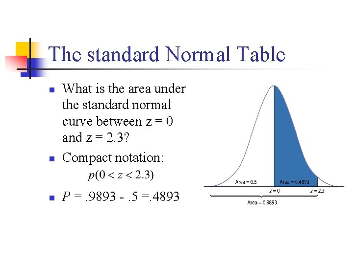 The standard Normal Table n What is the area under the standard normal curve