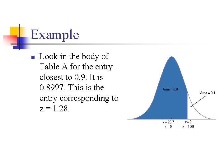 Example n Look in the body of Table A for the entry closest to