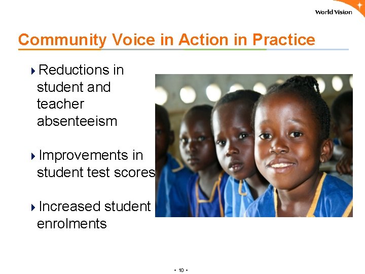 Community Voice in Action in Practice 4 Reductions in student and teacher absenteeism 4