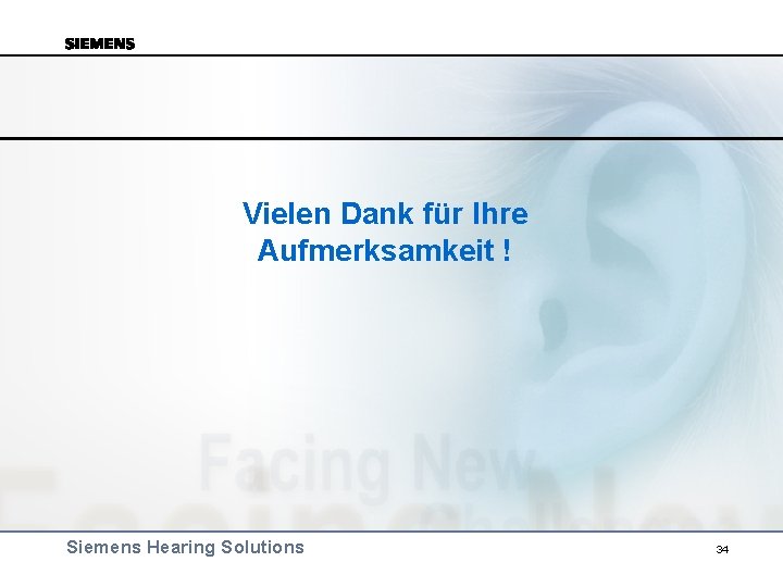 Vielen Dank für Ihre Aufmerksamkeit ! Siemens Hearing Solutions 34 