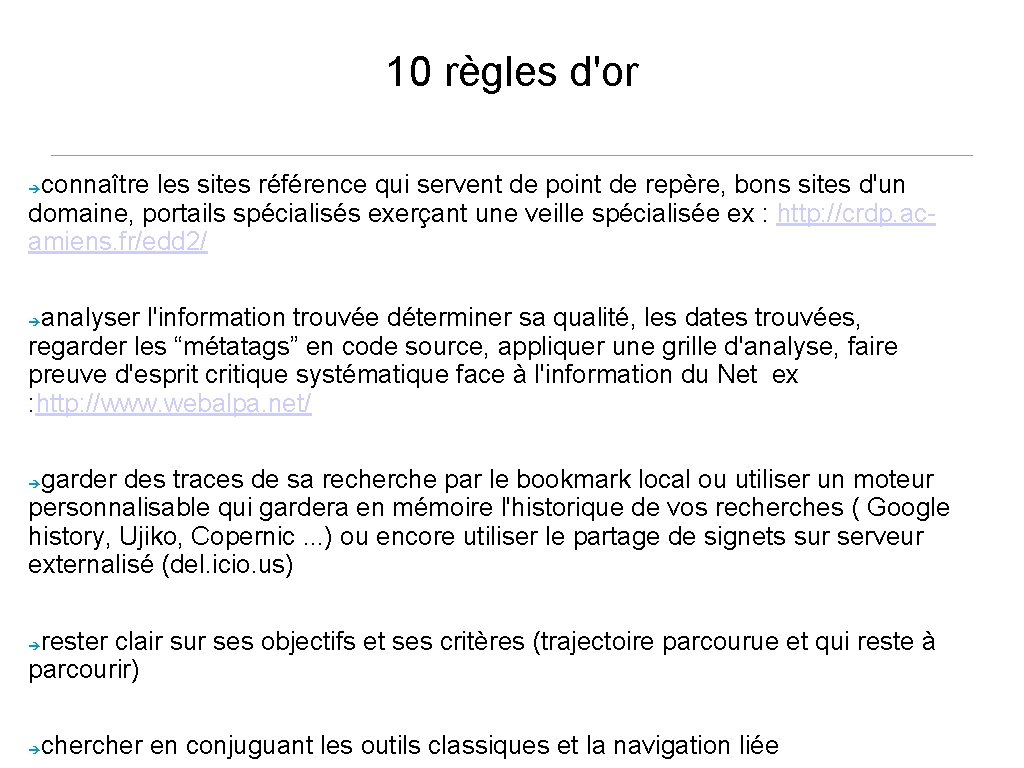 10 règles d'or connaître les sites référence qui servent de point de repère, bons