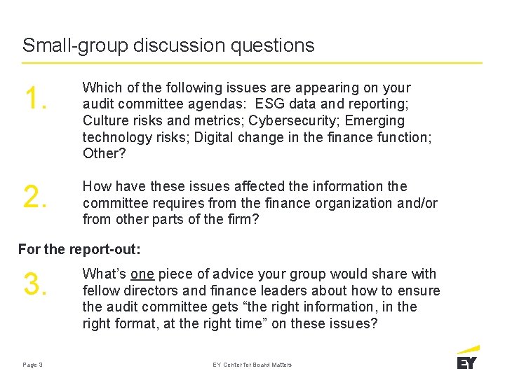 Small-group discussion questions 1. Which of the following issues are appearing on your audit