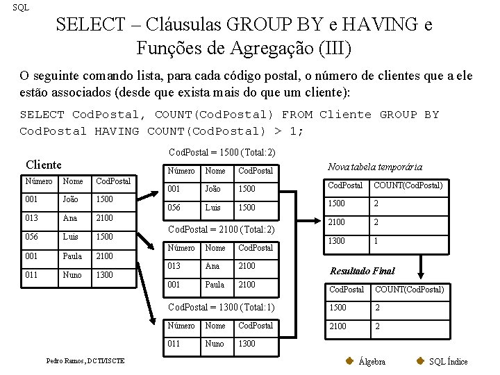 SQL SELECT – Cláusulas GROUP BY e HAVING e Funções de Agregação (III) O