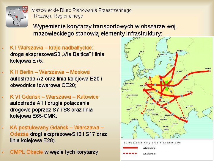 Mazowieckie Biuro Planowania Przestrzennego I Rozwoju Regionalnego Wypełnienie korytarzy transportowych w obszarze woj. mazowieckiego