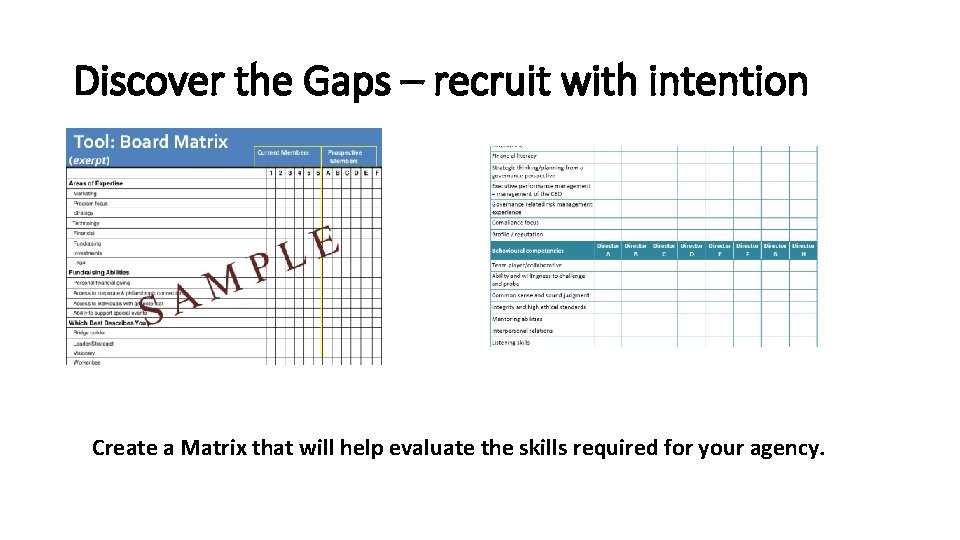 Discover the Gaps – recruit with intention Create a Matrix that will help evaluate