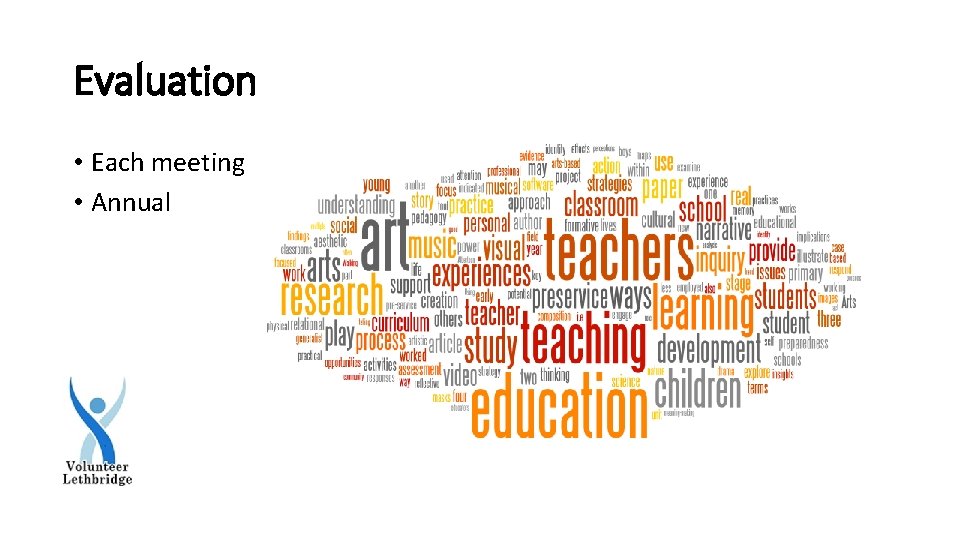 Evaluation • Each meeting • Annual 