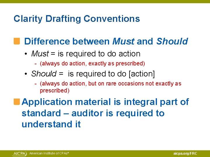 Clarity Drafting Conventions Difference between Must and Should • Must = is required to