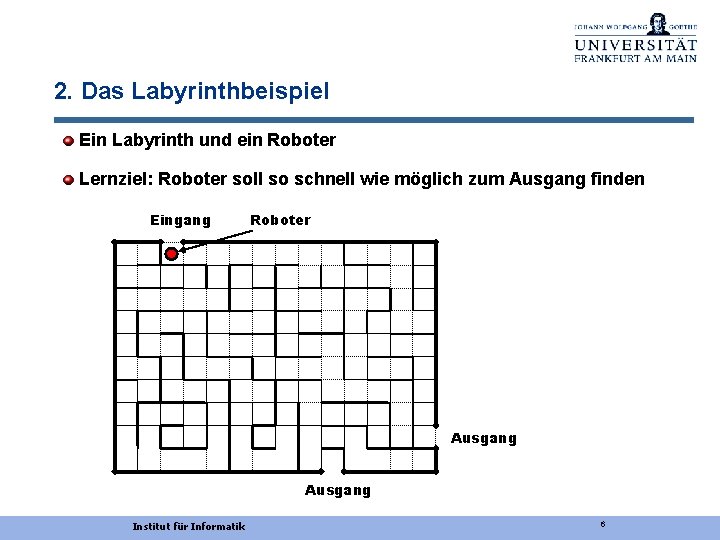 2. Das Labyrinthbeispiel Ein Labyrinth und ein Roboter Lernziel: Roboter soll so schnell wie