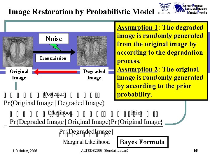 Image Restoration by Probabilistic Model Noise Transmission Original Image Degraded Image Assumption 1: The