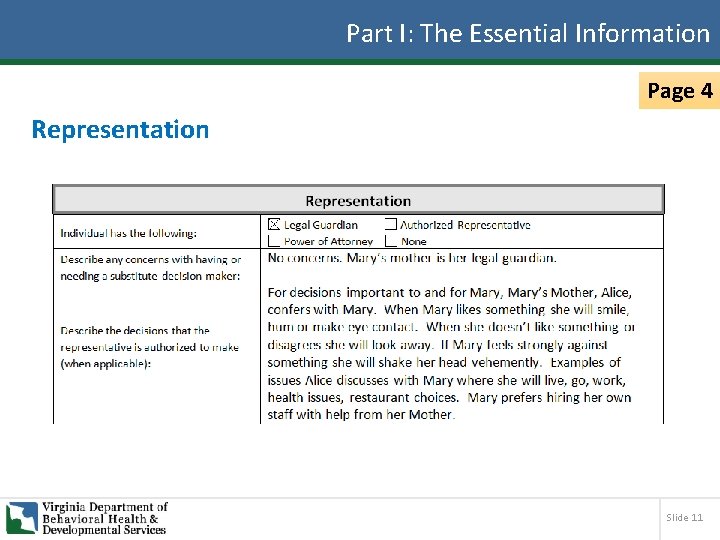 Part I: The Essential Information Page 4 Representation Slide 11 