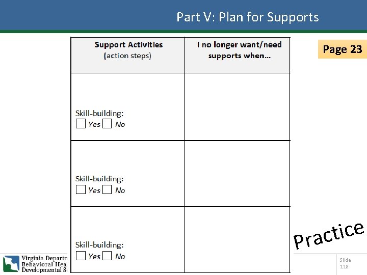 Part V: Plan for Supports Page 23 e c i t Prac Slide 118