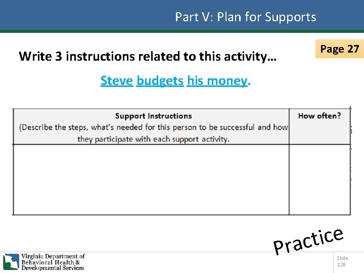 Part V: Plan for Supports Write 3 instructions related to this activity… Page 27