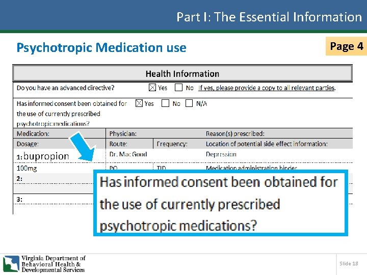 Part I: The Essential Information Psychotropic Medication use Page 4 Slide 18 