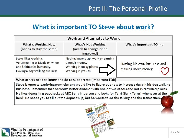 Part II: The Personal Profile What is important TO Steve about work? Slide 50