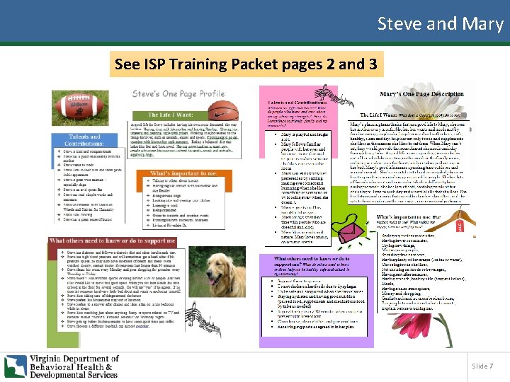 Steve and Mary See ISP Training Packet pages 2 and 3 Slide 7 