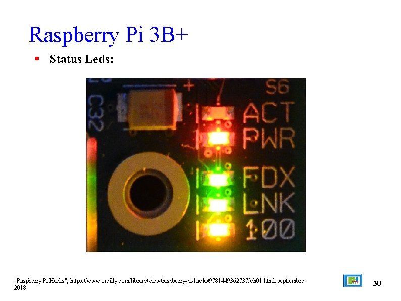 Raspberry Pi 3 B+ Status Leds: "Raspberry Pi Hacks", https: //www. oreilly. com/library/view/raspberry-pi-hacks/9781449362737/ch 01. Raspberry Pi 3 B+ Status Leds: "Raspberry Pi Hacks", https: //www. oreilly. com/library/view/raspberry-pi-hacks/9781449362737/ch 01.