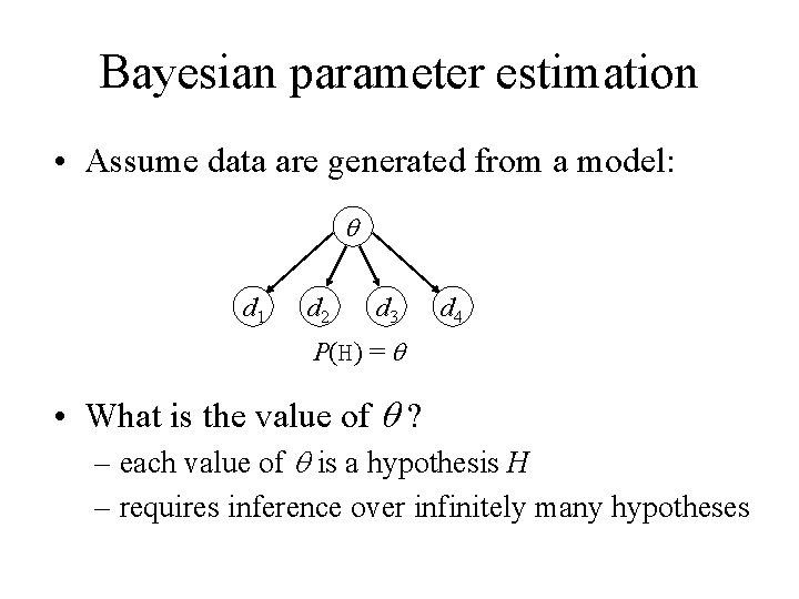 Bayesian parameter estimation • Assume data are generated from a model: q d 1