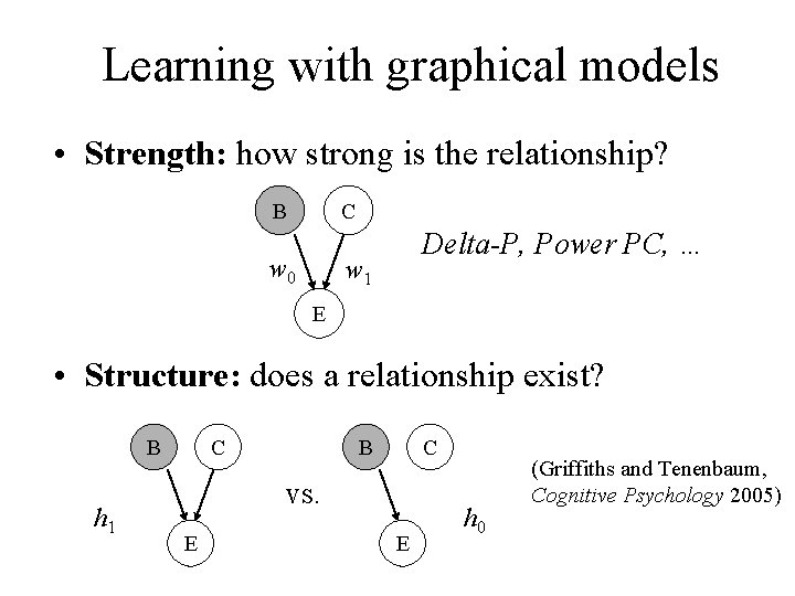 Learning with graphical models • Strength: how strong is the relationship? B C w