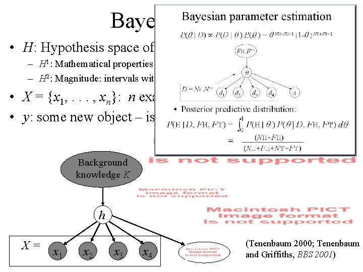 Bayesian model • H: Hypothesis space of possible concepts: – H 1: Mathematical properties: