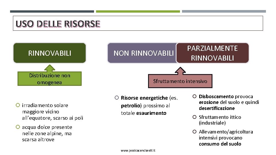 USO DELLE RISORSE RINNOVABILI Distribuzione non omogenea NON RINNOVABILI Sfruttamento intensivo Risorse energetiche (es.