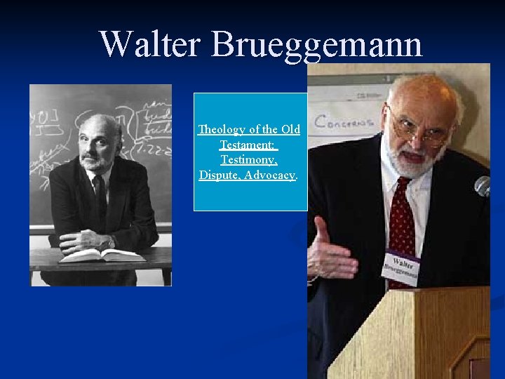 Walter Brueggemann Theology of the Old Testament: Testimony, Dispute, Advocacy. 
