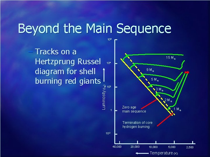 Beyond the Main Sequence 106 15 M¤ 104 9 M¤ 5 M¤ Luminosity (L¤)