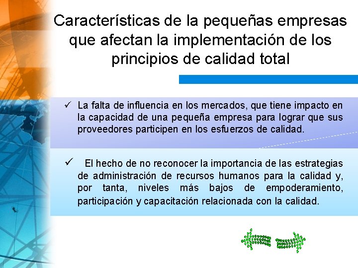 Características de la pequeñas empresas que afectan la implementación de los principios de calidad