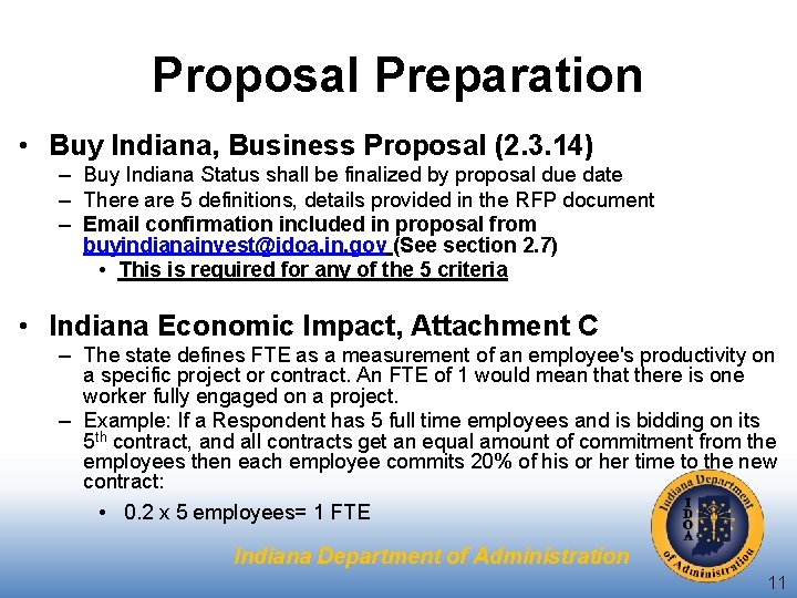 Proposal Preparation • Buy Indiana, Business Proposal (2. 3. 14) – Buy Indiana Status