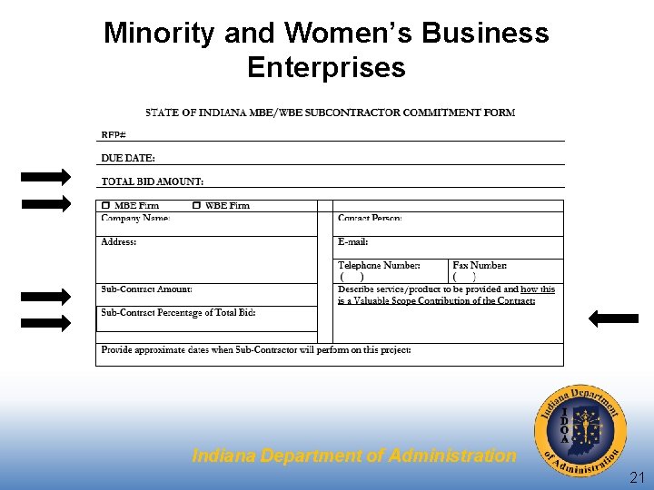 Minority and Women’s Business Enterprises Indiana Department of Administration 21 