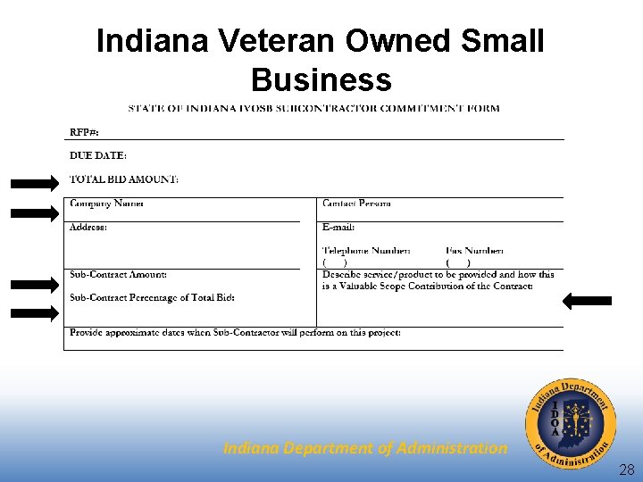 Indiana Veteran Owned Small Business Indiana Department of Administration 28 