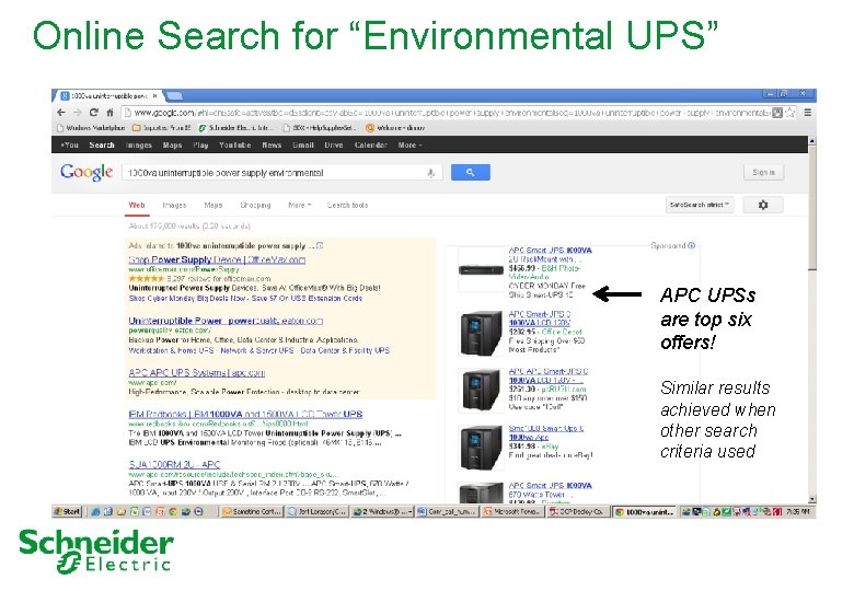 Online Search for “Environmental UPS” APC UPSs are top six offers! Similar results achieved