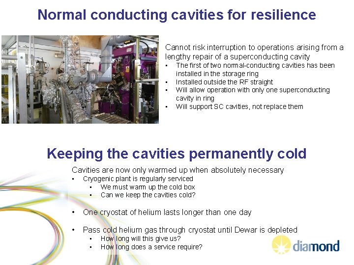 Normal conducting cavities for resilience Cannot risk interruption to operations arising from a lengthy Normal conducting cavities for resilience Cannot risk interruption to operations arising from a lengthy