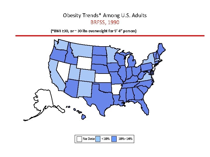 Obesity Trends* Among U. S. Adults BRFSS, 1990 (*BMI ≥ 30, or ~ 30