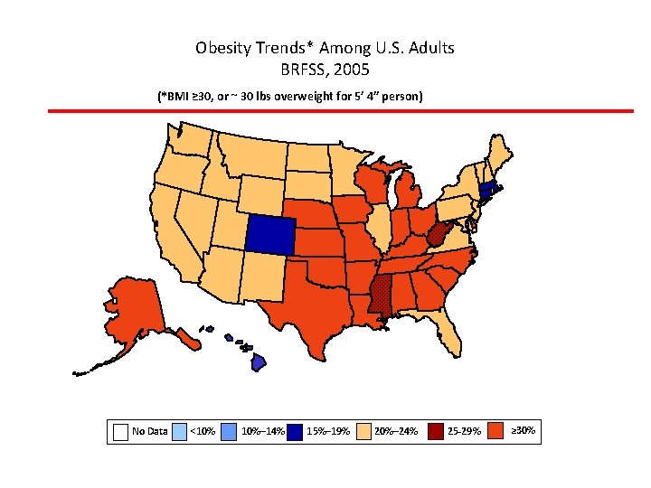 Obesity Trends* Among U. S. Adults BRFSS, 2005 (*BMI ≥ 30, or ~ 30