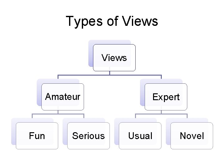 Types of Views Amateur Fun Serious Expert Usual Novel 
