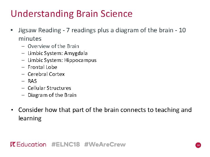 Understanding Brain Science • Jigsaw Reading - 7 readings plus a diagram of the