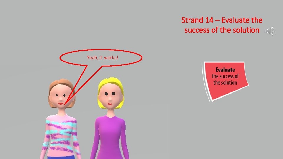 Strand 14 – Evaluate the success of the solution Yeah, it works! 