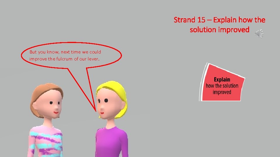 Strand 15 – Explain how the solution improved But you know, next time we