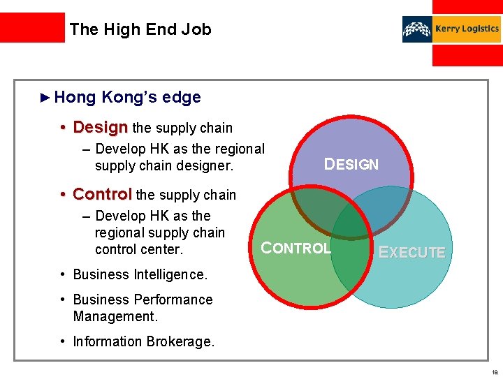 The High End Job ► Hong Kong’s edge • Design the supply chain –