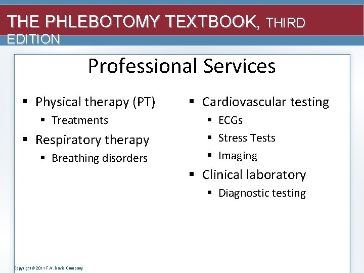 THE PHLEBOTOMY TEXTBOOK, THIRD EDITION Professional Services § Physical therapy (PT) § Treatments §