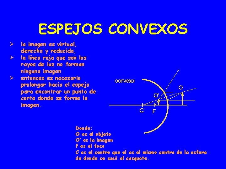 ESPEJOS CONVEXOS Ø Ø Ø la imagen es virtual, derecha y reducida, la línea