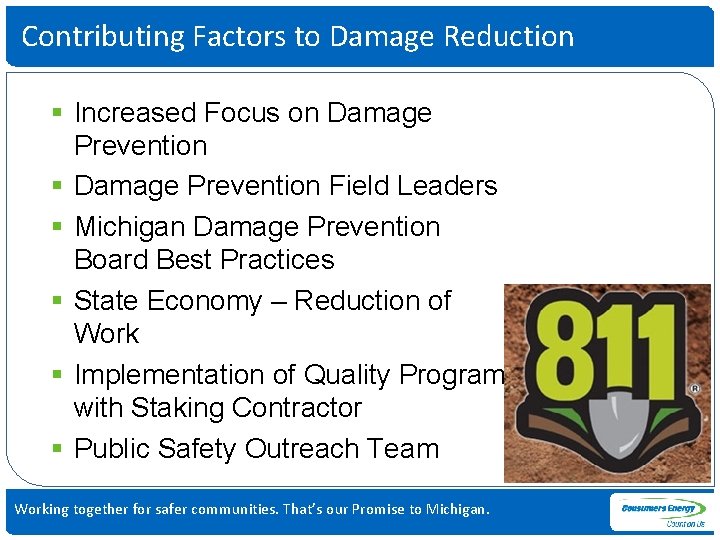 Contributing Factors to Damage Reduction § Increased Focus on Damage Prevention § Damage Prevention