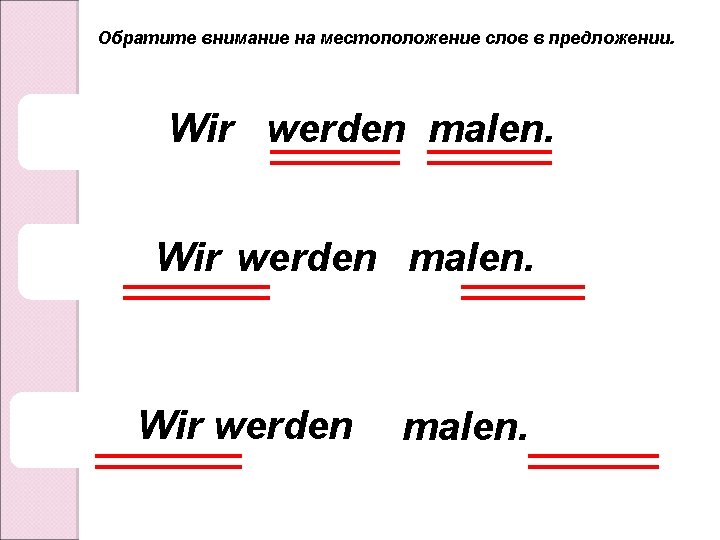 Обратите внимание на местоположение слов в предложении. Wir werden malen. Wir werden jetzt malen.